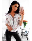 Wiosenne bluzki w dużych rozmiarach damskie 2020 Casual V Neck Shirt damskie zamek błyskawiczny z przodu bluzka luźny z kwiatowy