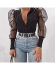Moda nowy 2019 kobiet bluzki z kołnierzem w kształcie litery v Tulle wzburzyć długa koszula z bufkami stałe koszule damskie wszy