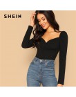 SHEIN Sexy Zip Back bufiaste rękawy blisko dopasowane Wrap Sweetheart Neck bluzka kobiety solidna góra wiosna klub główna ulica 