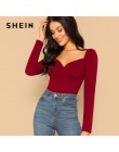 SHEIN Sexy Zip Back bufiaste rękawy blisko dopasowane Wrap Sweetheart Neck bluzka kobiety solidna góra wiosna klub główna ulica 
