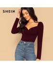 SHEIN Sexy Zip Back bufiaste rękawy blisko dopasowane Wrap Sweetheart Neck bluzka kobiety solidna góra wiosna klub główna ulica 