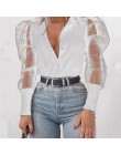 Moda nowy 2019 kobiet bluzki z kołnierzem w kształcie litery v Tulle wzburzyć długa koszula z bufkami stałe koszule damskie wszy