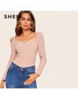 SHEIN Sexy Zip Back bufiaste rękawy blisko dopasowane Wrap Sweetheart Neck bluzka kobiety solidna góra wiosna klub główna ulica 