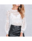 EVERAFTER elegancki biały koronkowy bluzka koszula rękaw damski poszerzany typu lantern sexy hollow out naszywane patchworkowe b