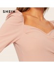 SHEIN Sexy Zip Back bufiaste rękawy blisko dopasowane Wrap Sweetheart Neck bluzka kobiety solidna góra wiosna klub główna ulica 