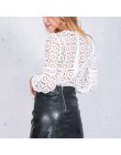EVERAFTER elegancki biały koronkowy bluzka koszula rękaw damski poszerzany typu lantern sexy hollow out naszywane patchworkowe b
