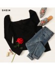 SHEIN Sexy Zip Back bufiaste rękawy blisko dopasowane Wrap Sweetheart Neck bluzka kobiety solidna góra wiosna klub główna ulica 