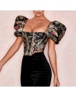 Kryptograficzny kwadratowy kołnierz żakardowy bez kości gorset Crop Tops koszula Puff rękaw Sexy Backless koszule bluzka kobiety