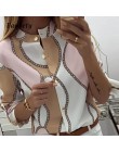 Fanbety kobiety regulowany rękaw łańcuchy druk ananasowy bluzka z guzikami koszule damskie elegancki swobodny top seksowny dekol