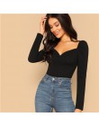 SHEIN Sexy Zip Back bufiaste rękawy blisko dopasowane Wrap Sweetheart Neck bluzka kobiety solidna góra wiosna klub główna ulica 