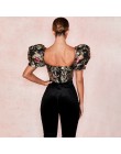 Kryptograficzny kwadratowy kołnierz żakardowy bez kości gorset Crop Tops koszula Puff rękaw Sexy Backless koszule bluzka kobiety