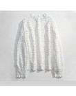 EVERAFTER elegancki biały koronkowy bluzka koszula rękaw damski poszerzany typu lantern sexy hollow out naszywane patchworkowe b