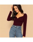 SHEIN Sexy Zip Back bufiaste rękawy blisko dopasowane Wrap Sweetheart Neck bluzka kobiety solidna góra wiosna klub główna ulica 