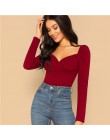 SHEIN Sexy Zip Back bufiaste rękawy blisko dopasowane Wrap Sweetheart Neck bluzka kobiety solidna góra wiosna klub główna ulica 