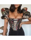 Kryptograficzny kwadratowy kołnierz żakardowy bez kości gorset Crop Tops koszula Puff rękaw Sexy Backless koszule bluzka kobiety