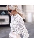 EVERAFTER elegancki biały koronkowy bluzka koszula rękaw damski poszerzany typu lantern sexy hollow out naszywane patchworkowe b