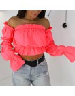 2019 cukierki kolor Off ramię krótkie bluzki kobiety lato nadruk w kropki koszula z rękawami typu lampion Lady Sexy głęboki deko