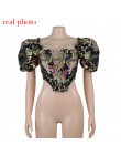 Kryptograficzny kwadratowy kołnierz żakardowy bez kości gorset Crop Tops koszula Puff rękaw Sexy Backless koszule bluzka kobiety