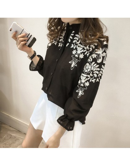 New Arrival 2019 modny haft odzież damska z długim rękawem Casual kobiety bluzka koszula urząd lady kobiety topy blusas 529E 30