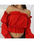 2019 cukierki kolor Off ramię krótkie bluzki kobiety lato nadruk w kropki koszula z rękawami typu lampion Lady Sexy głęboki deko