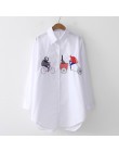 Nowa biała bluzka damska 19 bawełniana haftowana bluzka z długim rękawem Lady Casual z guzikami wzorem Turn Down Collar koszula 