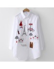 Nowa biała bluzka damska 19 bawełniana haftowana bluzka z długim rękawem Lady Casual z guzikami wzorem Turn Down Collar koszula 