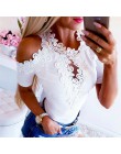 Kobiety koronkowa bluzka moda z krótkim rękawem bluzki Top swobodne, z odkrytymi ramionami bluzka bluzki damskie bluzki i topy n