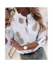 Fanbety kobiety regulowany rękaw łańcuchy druk ananasowy bluzka z guzikami koszule damskie elegancki swobodny top seksowny dekol
