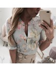 Fanbety kobiety regulowany rękaw łańcuchy druk ananasowy bluzka z guzikami koszule damskie elegancki swobodny top seksowny dekol