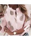Fanbety kobiety regulowany rękaw łańcuchy druk ananasowy bluzka z guzikami koszule damskie elegancki swobodny top seksowny dekol