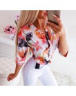 Fanbety kobiety regulowany rękaw łańcuchy druk ananasowy bluzka z guzikami koszule damskie elegancki swobodny top seksowny dekol