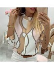 Fanbety kobiety regulowany rękaw łańcuchy druk ananasowy bluzka z guzikami koszule damskie elegancki swobodny top seksowny dekol