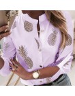 Fanbety kobiety regulowany rękaw łańcuchy druk ananasowy bluzka z guzikami koszule damskie elegancki swobodny top seksowny dekol