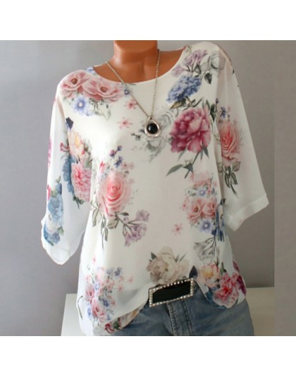 Lato kwiatowy Print kobiety bluzka 5XL Plus rozmiar szyfonu bluzki pół rękawa koszula plażowa praca w biurze koszule Blusas Femi