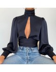 Leopard Turtleneck satynowa jedwabna bluzka damska Sexy Hollow Out bluzka z wyciętymi plecami bluzka elegancka jesień z długim r