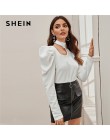 SHEIN czarna porządna stójka z wycięciem elegancka bluzka damska Top 2019 jesienna nogawkowa guzik na rękawie z tyłu dopasowana 