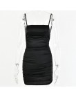 Articat Spaghetti Strap Mini satynowa sukienka kobiety Sexy Backless krzyżowe wiązanie Bodycon Party Dress plisowane rozciągliwe