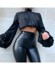 Leopard Turtleneck satynowa jedwabna bluzka damska Sexy Hollow Out bluzka z wyciętymi plecami bluzka elegancka jesień z długim r