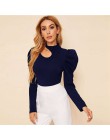SHEIN czarna porządna stójka z wycięciem elegancka bluzka damska Top 2019 jesienna nogawkowa guzik na rękawie z tyłu dopasowana 