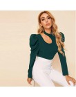 SHEIN czarna porządna stójka z wycięciem elegancka bluzka damska Top 2019 jesienna nogawkowa guzik na rękawie z tyłu dopasowana 