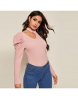 SHEIN czarna porządna stójka z wycięciem elegancka bluzka damska Top 2019 jesienna nogawkowa guzik na rękawie z tyłu dopasowana 