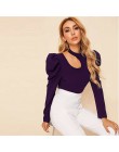 SHEIN czarna porządna stójka z wycięciem elegancka bluzka damska Top 2019 jesienna nogawkowa guzik na rękawie z tyłu dopasowana 