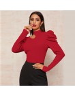 SHEIN czarna porządna stójka z wycięciem elegancka bluzka damska Top 2019 jesienna nogawkowa guzik na rękawie z tyłu dopasowana 