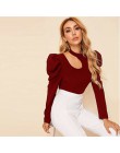 SHEIN czarna porządna stójka z wycięciem elegancka bluzka damska Top 2019 jesienna nogawkowa guzik na rękawie z tyłu dopasowana 