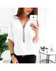 Jocoo Jolee kobiety Zipper koszule z krótkim rękawem damskie topy i bluzki Sexy V Neck koszulki Casual topy tunika damska Plus r