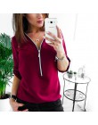 Jocoo Jolee kobiety Zipper koszule z krótkim rękawem damskie topy i bluzki Sexy V Neck koszulki Casual topy tunika damska Plus r