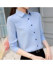 Kobiety biurowe koszule damskie topy moda wiosna z długim rękawem Slim biała szyfonowa bluzka koszula Femme Blusa Feminina niebi
