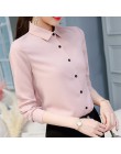 Kobiety biurowe koszule damskie topy moda wiosna z długim rękawem Slim biała szyfonowa bluzka koszula Femme Blusa Feminina niebi