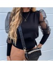 Siatkowe damskie bluzki koronkowe bufiaste rękawy moda elegancka koszula 2020 letnia wiosna kobiet solidna perła zroszony topy d