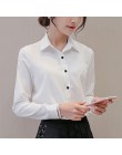 Kobiety biurowe koszule damskie topy moda wiosna z długim rękawem Slim biała szyfonowa bluzka koszula Femme Blusa Feminina niebi